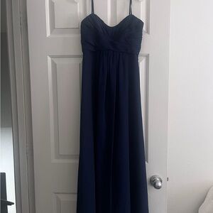 Elegant Navy Blue Spaghetti Strap Dress